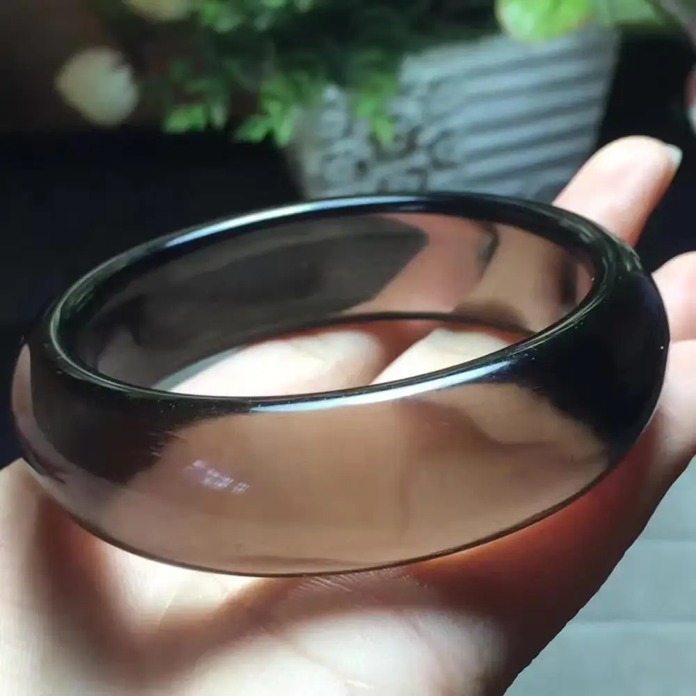

free shipping Natural Ice Black Obsidian stone Bangle AAA Inner Diameter 54mm