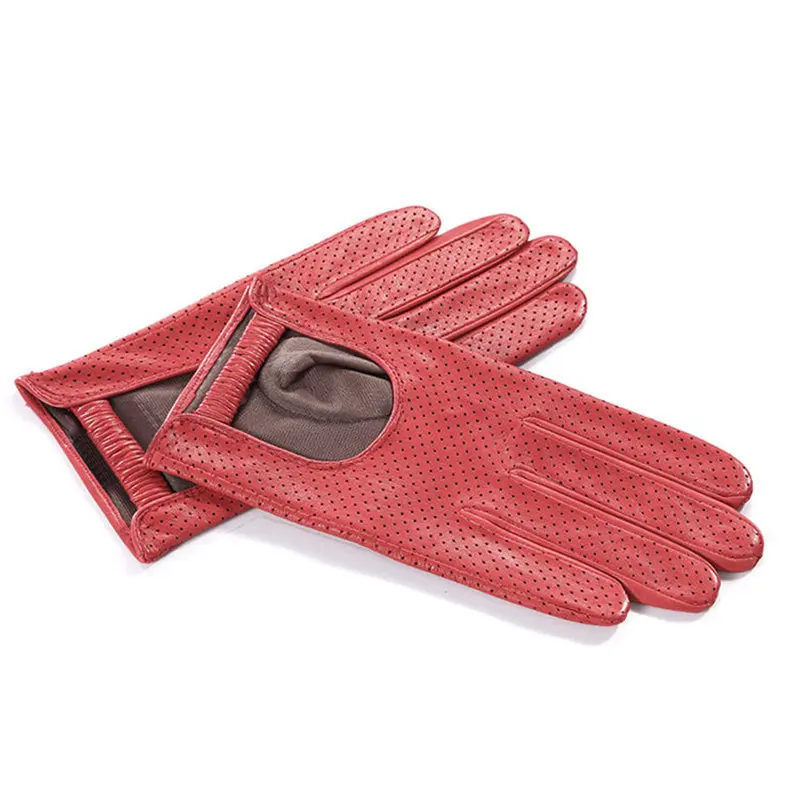 Genuine Leather Gloves Female Party Elegant Sheepskin Thin Spring Autumn Wrist Elastic Woman's Gloves Black Grey Red TE1012