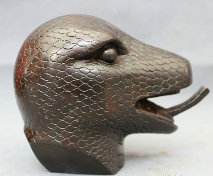 

S3886 Famous Chinese Bronze Copper Animals Folk Curture Year Zodiac Snake Head Statue D0317