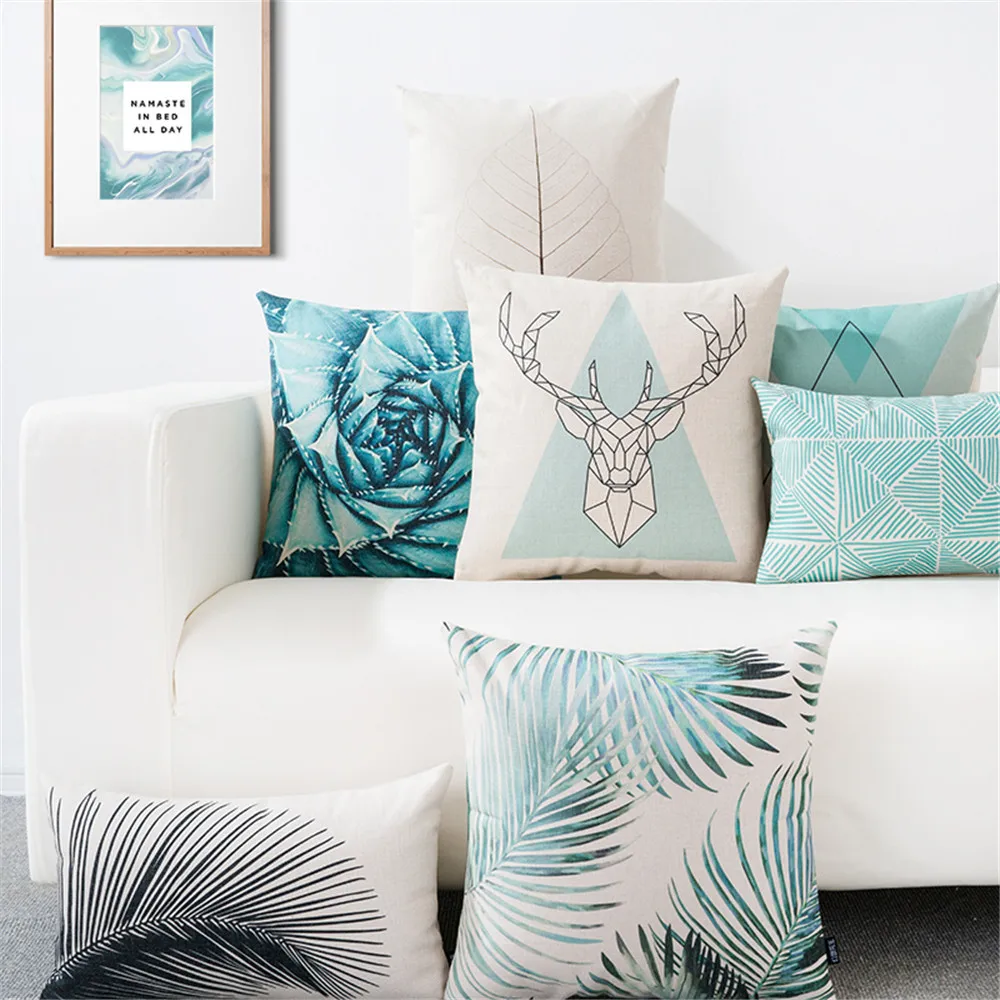 

Green Plant Tree Leaf Geometric Printed Throw Pillow Cushion Cover Case Square Pillowcase Lumbar pillow for Sofa Office Chair