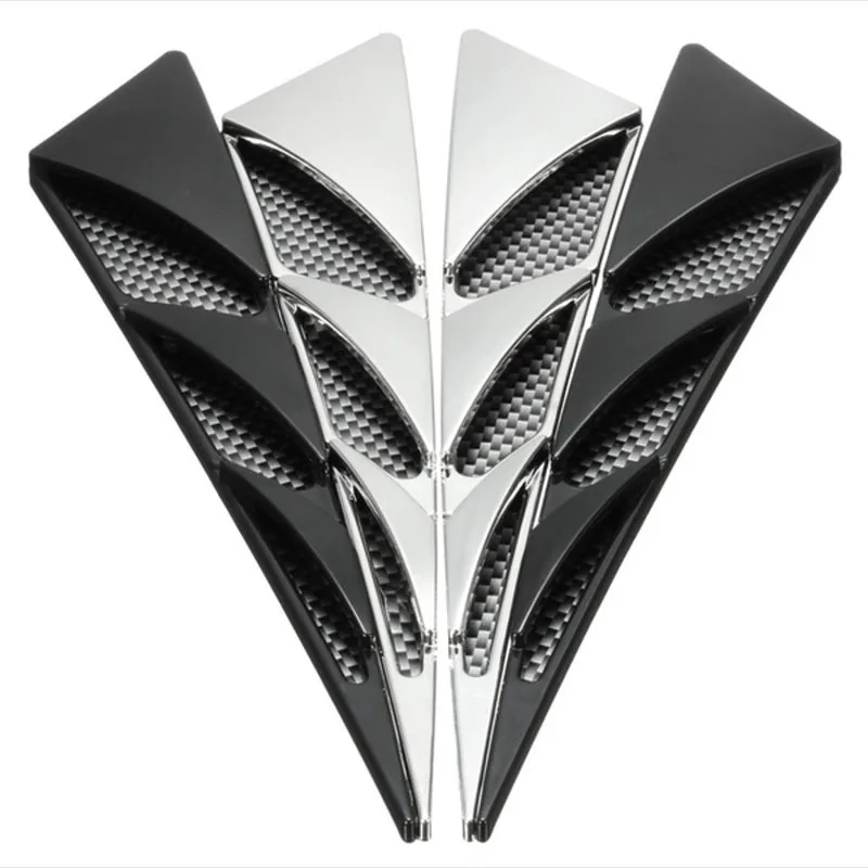

1 Pair 23*4 CM Side Car Refitting Stickers Air Vent Car Styling Exterior Wind Net Accessory Triangle Sticker Black Silver