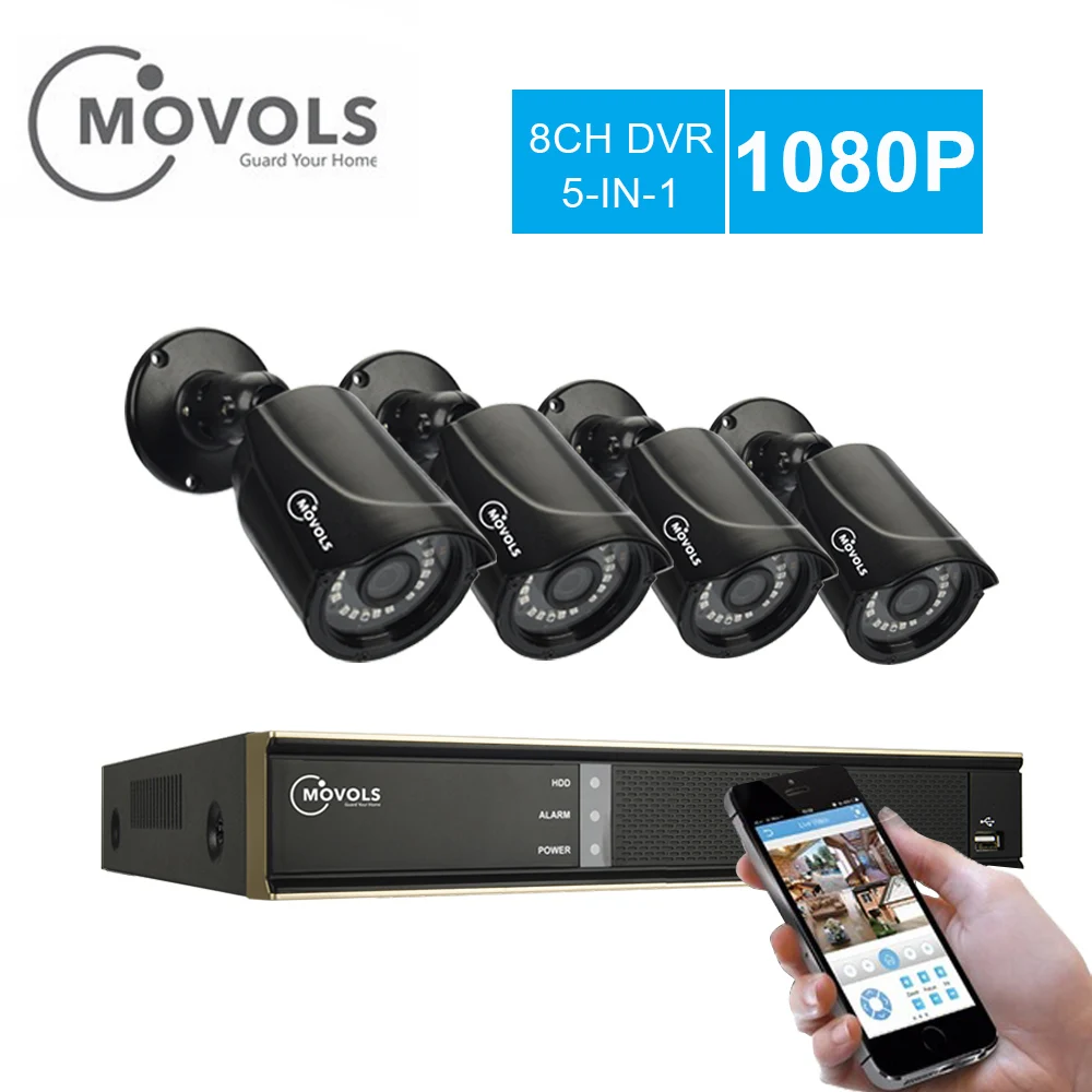 

MOVOLS 8CH CCTV System 4PCS 2000TVL Outdoor Weatherproof Security Camera 8CH 1080N DVR Day/Night DIY Kit Video Surveillance