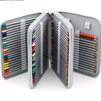 

120 Slots Color Pencil Case Large Capacity Bag PU Leather Zippered Portable with Handle Strap Stationary for kids Student
