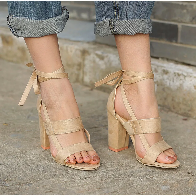 Women Sandals 2019 Fashion Summer Shoes Women High Heels Ladies Classic Sandals Block Heels Ankle Cross Strap Plus Size 34-43