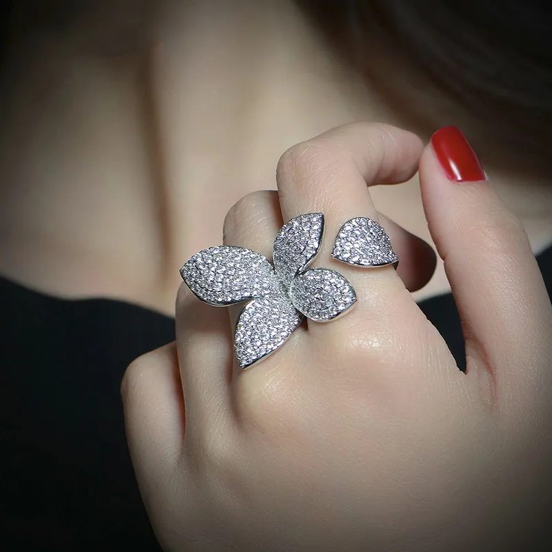 

Vintage Flower Leaf ring Pave Setting AAAAA Cz Sona Stone 925 Sterling silver Party wedding band rings for women Finger Jewelry