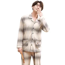 Модная клетчатая Пижама для мужчин, Трикотажная хлопковая Повседневная Осенняя Пижама, комплекты для мужчин, одежда для сна, мужские пижамы, hombre pajamers для мужчин