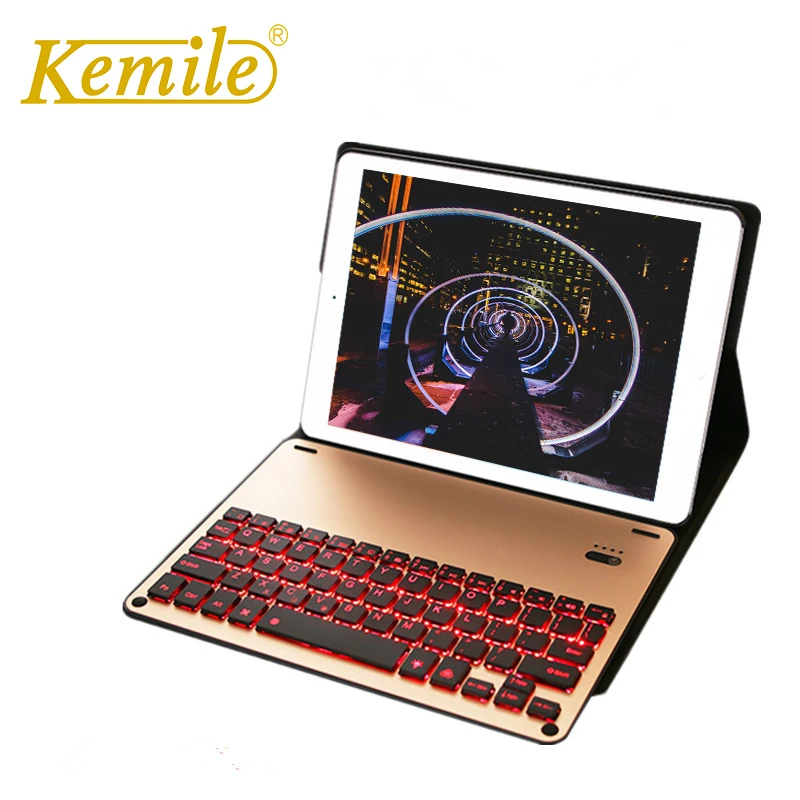 Kemile Removable 7 Color backlit Wireless Bluetooth Luxury Aluminum Alloy Keyboard for iPad Pro 10.5 inch Keypad with Case Cover