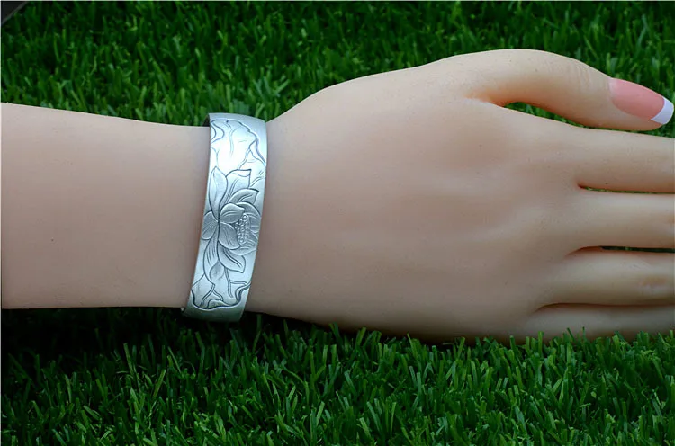 Armbanden Voor Vrouwen Fine 999 Лотос браслет с символом сутры буддизм Писание женская рука кольцо Ширина Ретро стерлинговые браслеты