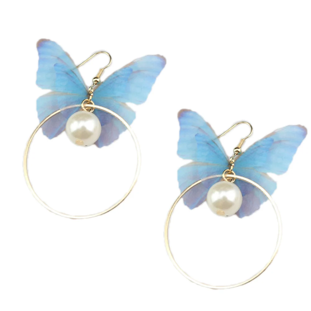 

New pink/blue color Butterfly Big Circle Simulated Pearl Earrings For Women Bijuterias Wedding Party Gift Bijoux jewelry