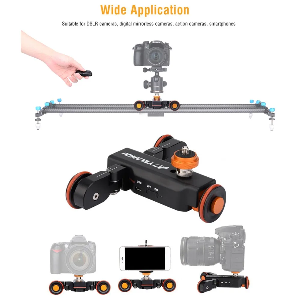 YELANGU L4X Autodolly Электрический ползунок моторизованный шкив автомобиля Cine Dollies шкив роликовый Скейтер с беспроводным пультом дистанционного управления для DLSR и т. д