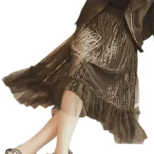 Летний стиль свободные элегантные золотые бархатные Плиссированные Миди юбки с высокой талией женские повседневные Модные сетчатые юбки женские