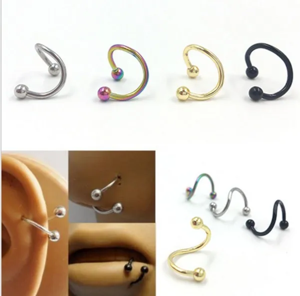 Ristar.J 4colors available Anodized S Spiral Twisted Lip Ring Nose Ring