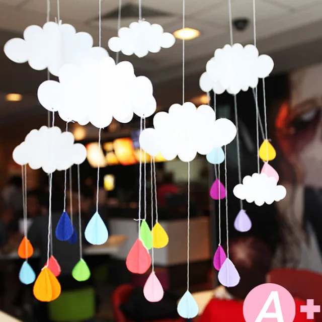 1pcs 3D Cloud Raindrops Small Decoration Ornaments Baby Room Deco Flag