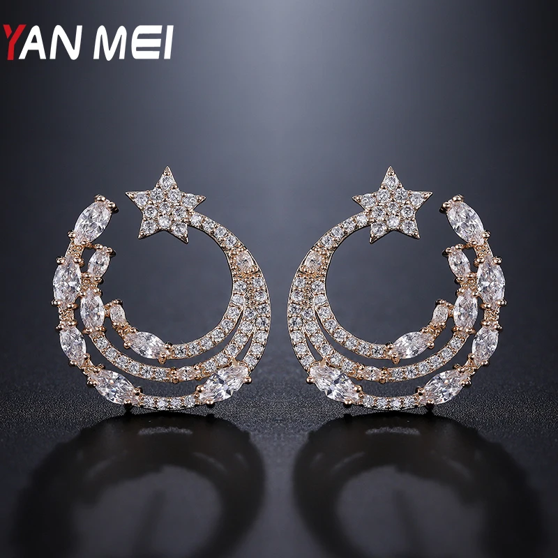 

YANMEI Rhinestone Crystal Stars Stud Earrrings For Women 3Colors Estrela Oorbellen Boucle D'oreille Pendientes YME9081
