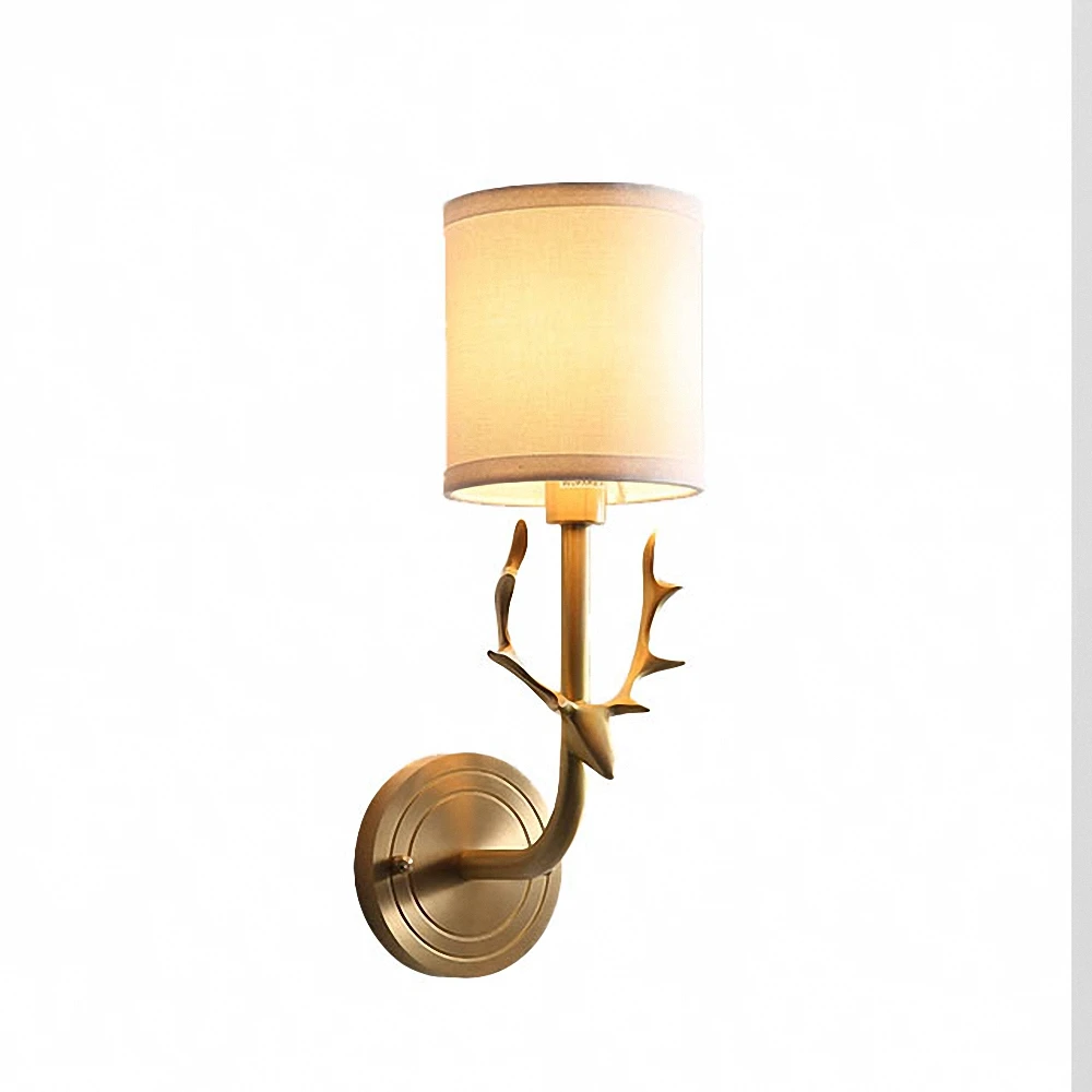 

Copper Wall Lamps luminaria Nordic style home deco Simple lampshade E14 Bulb lamparas led Cloth lampshade Antler decoration