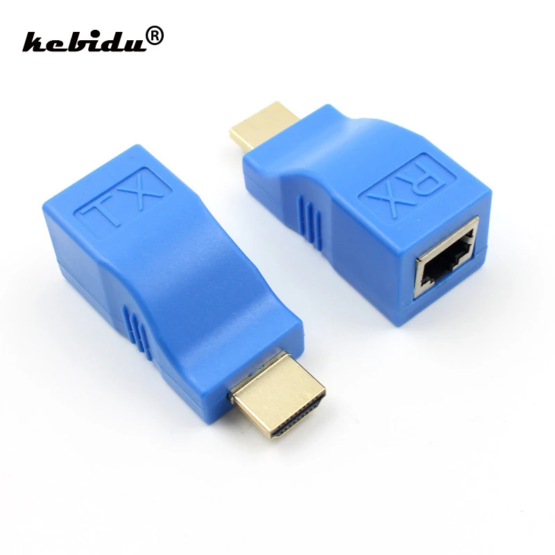 Kebidu 2шт 30 м HDMI удлинитель передатчик TX/RX HDMI V1.4 HD 1080P по Cat5e CAT6 RJ45 Ethernet кабель для ТВ проектора DVD