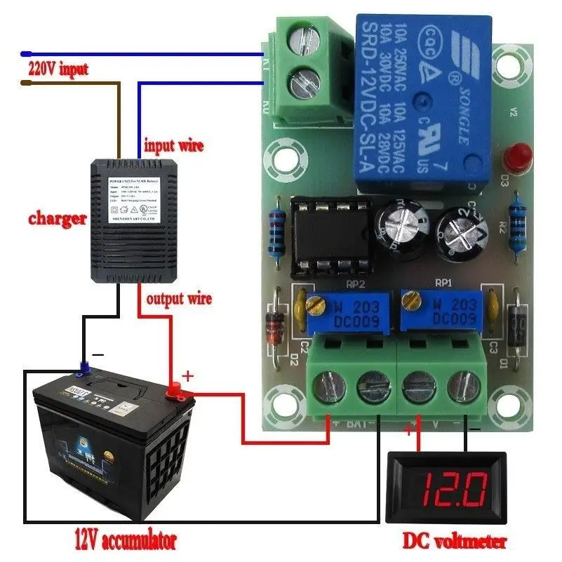 

DC 12V Smart Charger Power Control Board Storage Battery Charging full power off stop overshoot control module