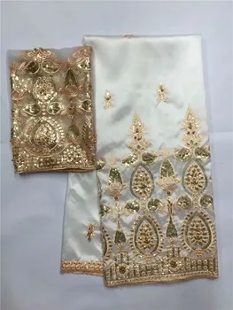 

Green Nigeria Georges for Wedding with 2yards Tulle Lace indian George wrapper with Beads Sequins African George Fabric White