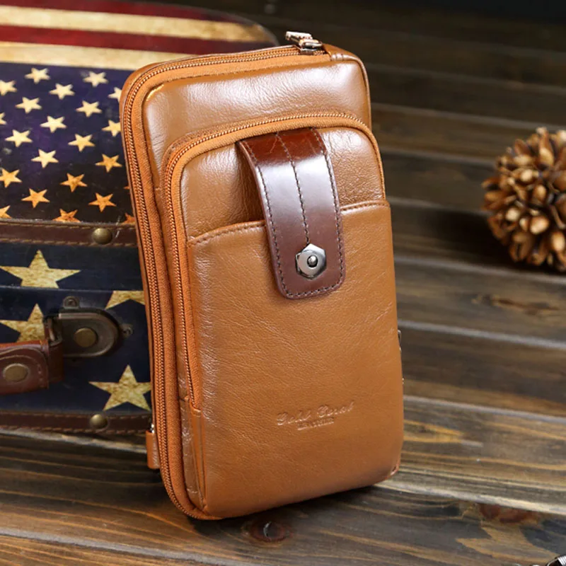 

New Men High Quality First Layer Cowhide Vintage Sling Chest Back Pack Mobile phone box Wallet DropShipping