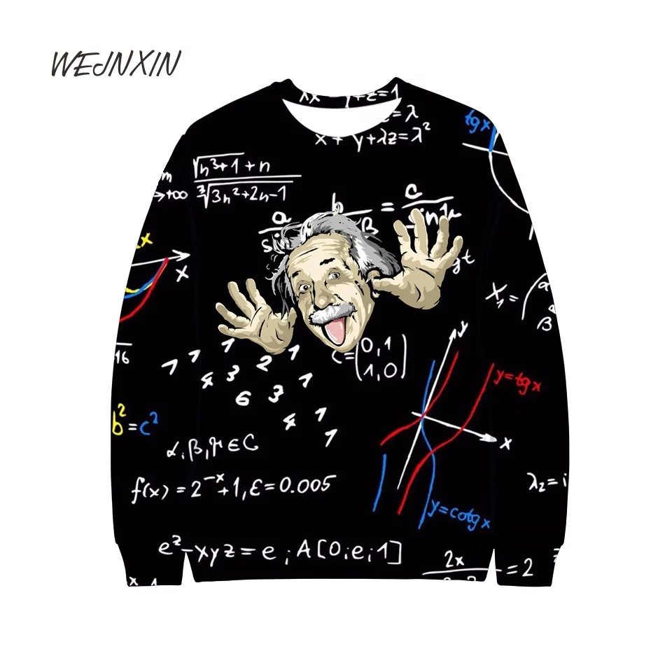 

VAGROVSY Einstein Formula 3D Print Pullover Capless Hoodies Women Unisex Sweatshirt Einstein Men O-Neck Big Size 3D Streetwear