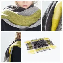 1PC Yellow Unisex Women Men Winter Warm Blanket Oversized Tartan Scarf Large Wrap Shawl Plaid Cozy