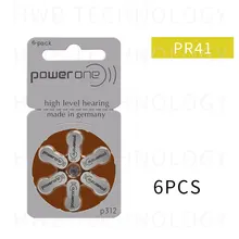 1 упаковка(6 шт.) Оригинальные воздушные батареи цинка Размер 312 P312 PR41 для слухового аппарата