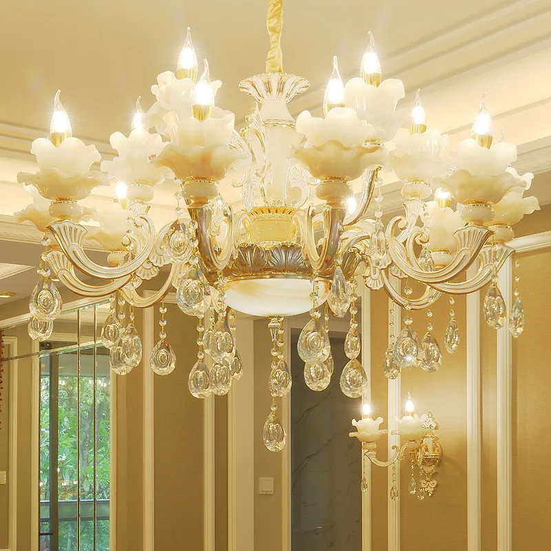 

European LED chandelier living room suspended lamps Zinc alloy luminaires bedroom lighting home fixtures crystal hanging lights
