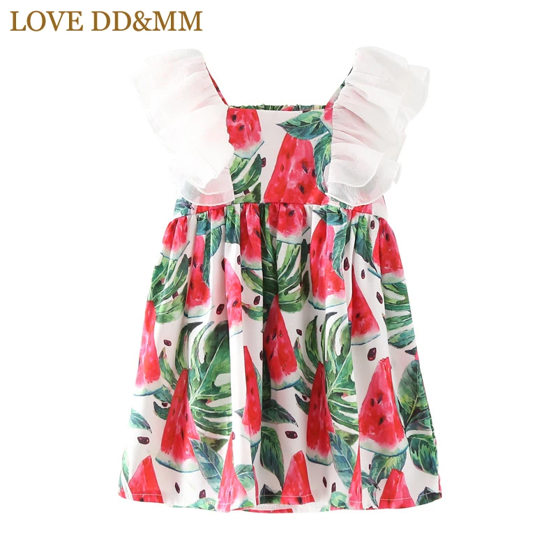 LOVE DD&ampMM Girls Dresses 2020 New Children's Wear Fashion Holiday Wind Watermelon Print Lotus Leaf Sleeve Beach Dress | Детская