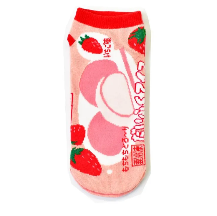Kawaii Носки милые забавные летние японские Харадзюку мультфильм женские носки-башмачки напиток клубника молоко черный белый розовый короткие носки - Цвет: C