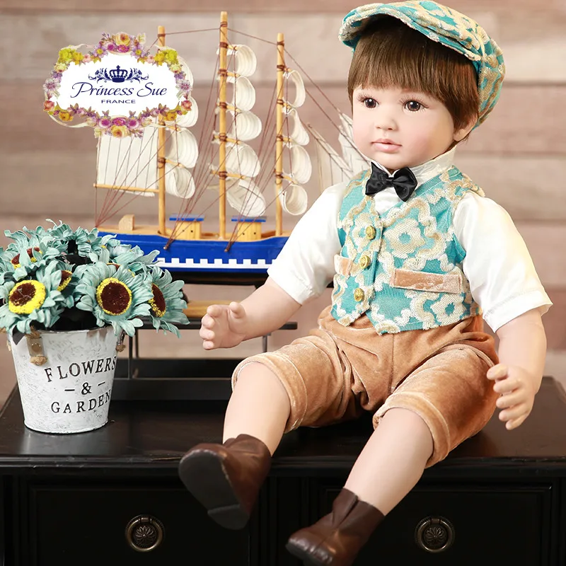 

55cm Silicone Reborn Baby Dolls Brown Short Hair Soft Cloth Body Boy Doll Collectible Reborn Babies Xmas Gifts Toys for Kids