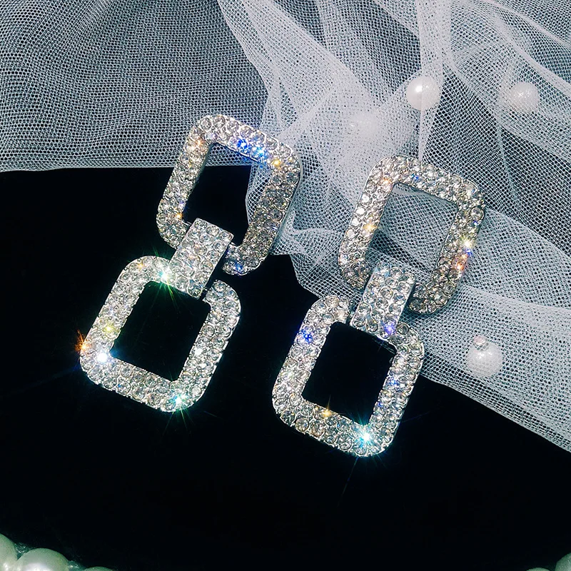 Дизайн, модные популярные ювелирные изделия, роскошные серьги с кристаллами, Южная Корея, популярные Геометрические серьги, вечерние, свадебные серьги для женщин