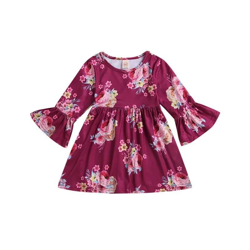 

2018 Floral Dresses For Girls Fashion Autumn Summer clothes flared sleeve Pleated A-line Princess baby kids sundress Infantile