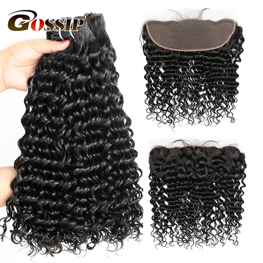 

Brazilian Hair Weave Bundles With Frontal 2 Pieces Deep Wave Bundles With Ear To Ear 13*4 Lace Frontal Human Hair Non Remy