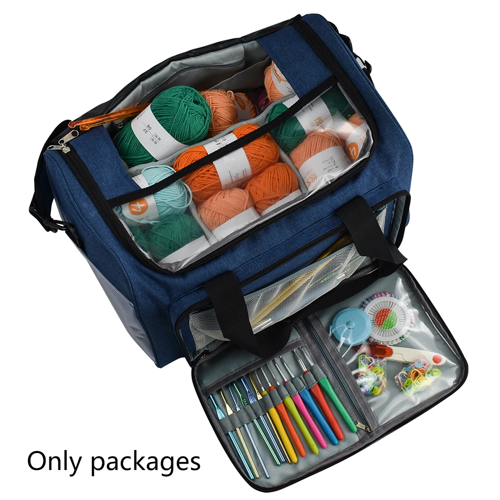 

With Inner Divider Project Oxford Cloth High Capacity Zipper Yarn Bag Supplies Adjustable Strap Organizer Portable Storage