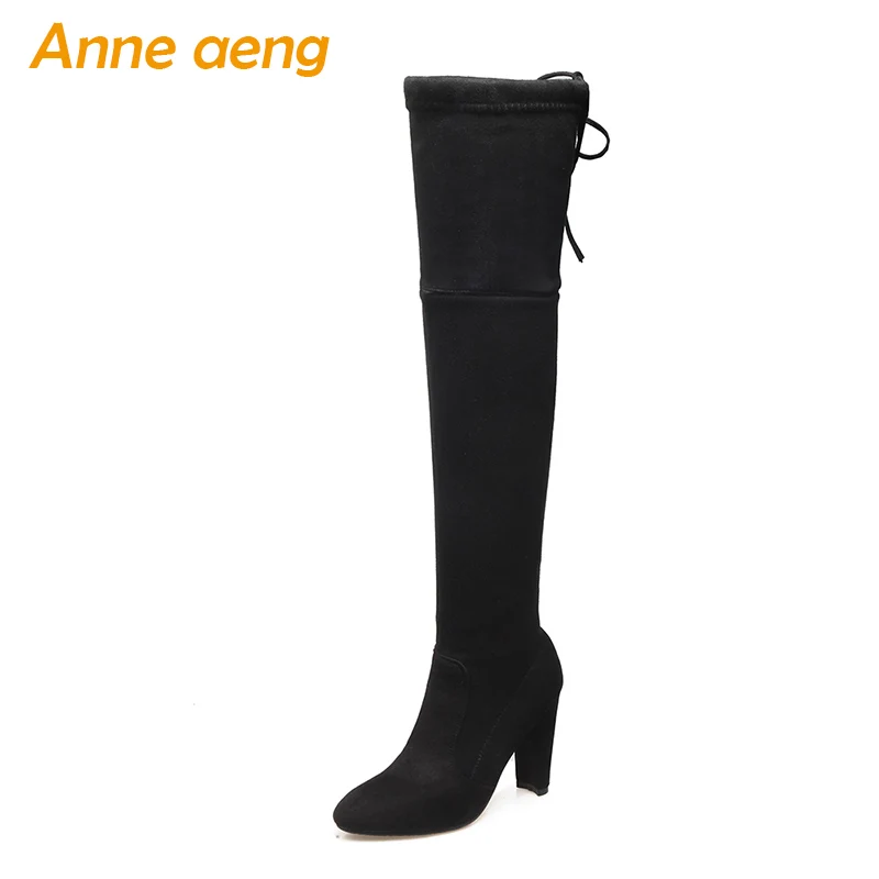 

New Spring/Autumn Women Over-The-Knee Boots High Heels Pointed Toe Sexy Ladies Women Shoes Black Thigh High Boots Big Size 33-46