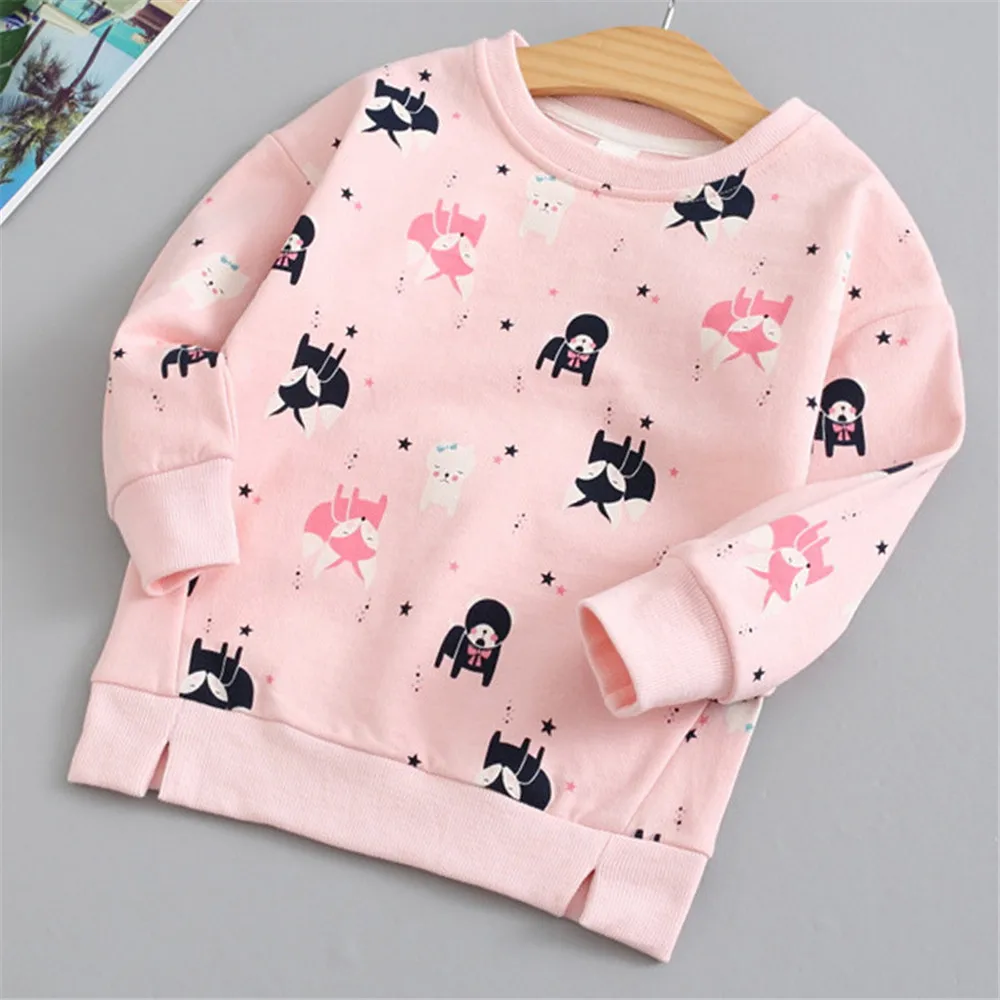 

Spring Autumn Winter Girls Sweatshirt Children's Clothes Casual Hoodies T-shirt Cute Animal Cartoon Fox Print Tops Kids Clothing