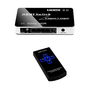 

PUZHIJIE 5x1 HDMI Switch 5 Port 5 in out Ultra HD 4K2K 60Hz HDR HDMI 2.0 HDCP 2.2 Full HD 3D 1080P HDMI 2.0 Switcher