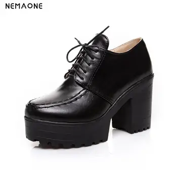 

2017 New fashion women shoes thick high heels platform shoes woman lace up shoes women pumps ladies shoes