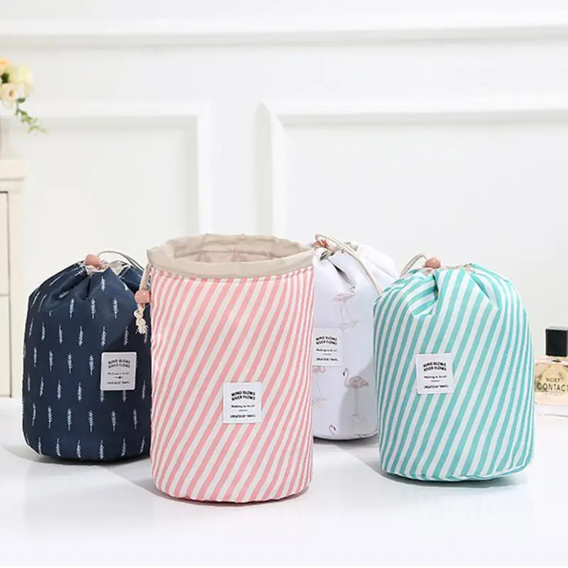 Barrel Shaped Travel Cosmetic Bag Make Up Bag Drawstring Elegant Drum