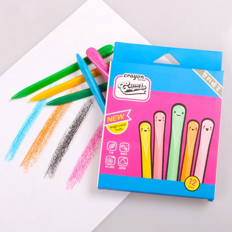 Kids Wax Chalk Plastic Painting Crayon Erasable Non toxic Hands Clean
