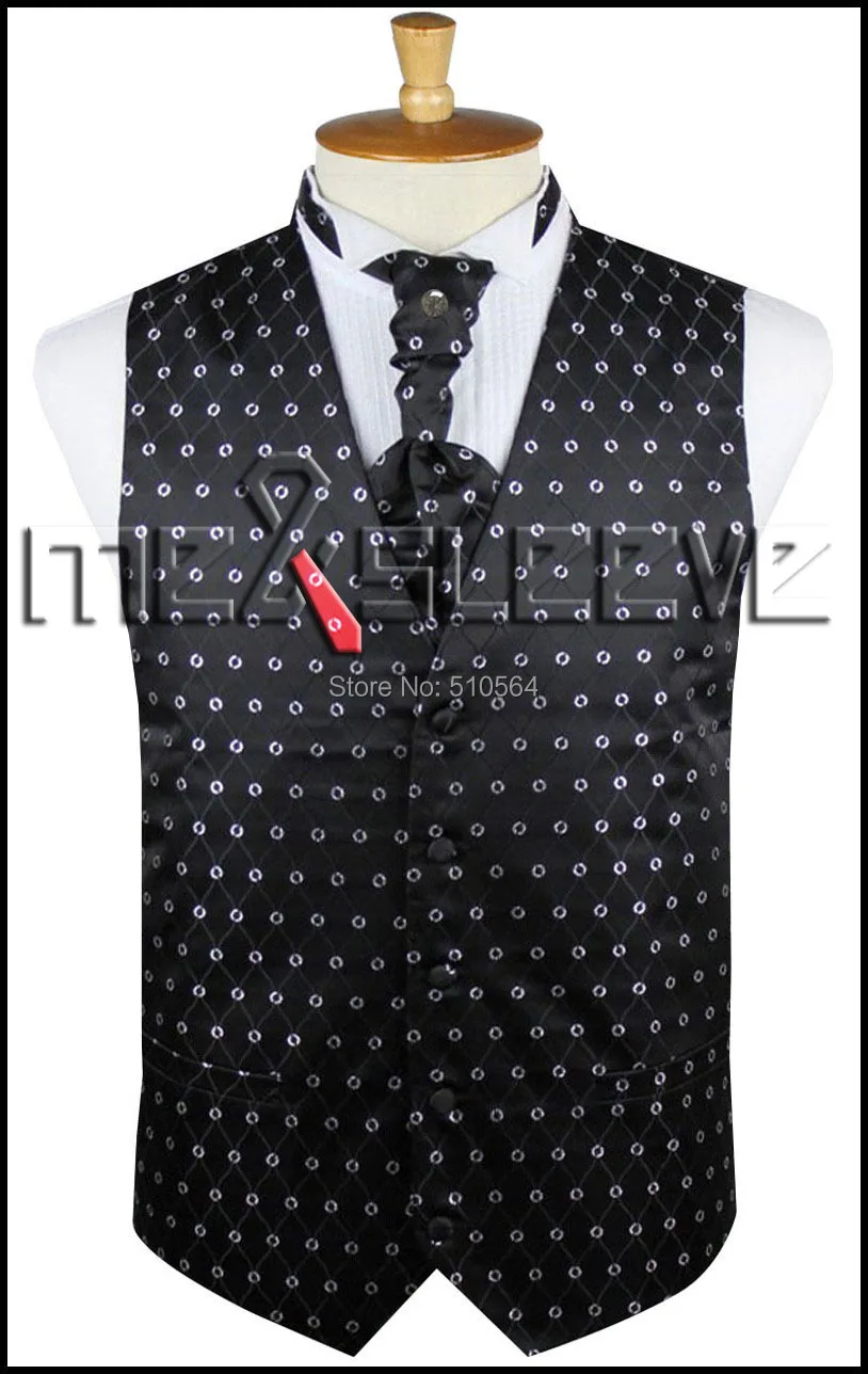 Однобортное Для мужчин жилет черный Ретикулярной жилет(жилет+ галстук-бабочка++ платок запонки