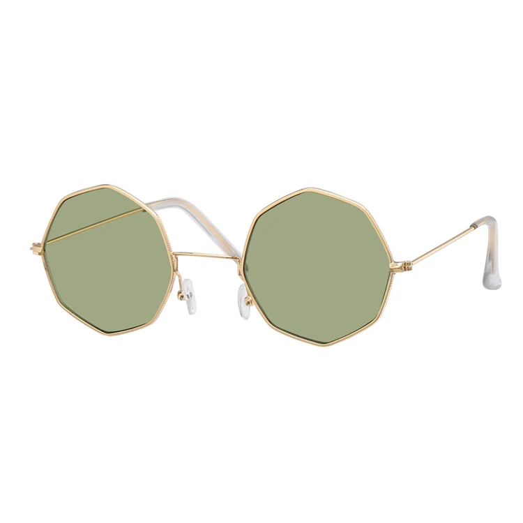 Шестигранные Солнцезащитные очки женские мужские брендовые дизайнерские женские маленькие квадратные солнцезащитные очки Женская металлическая оправа для вождения очки для рыбной ловли - Цвет линз: Gold Green