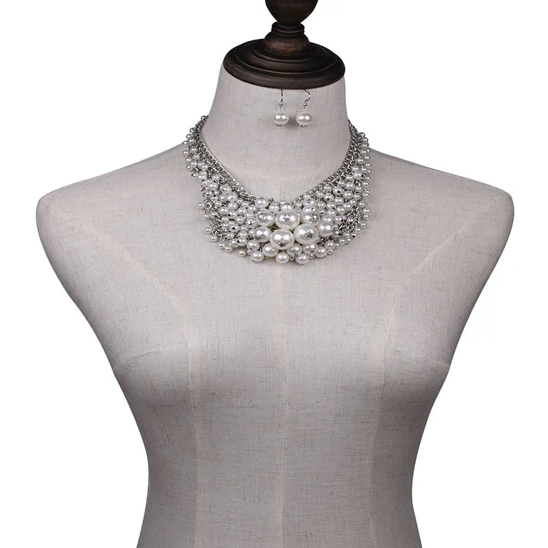 Горячая Распродажа, хорошее качество, Трендовое элегантное модное блестящее Королевское ожерелье-чокер с воротником-нагрудником, полностью из искусственного жемчуга, длинное роскошное ожерелье