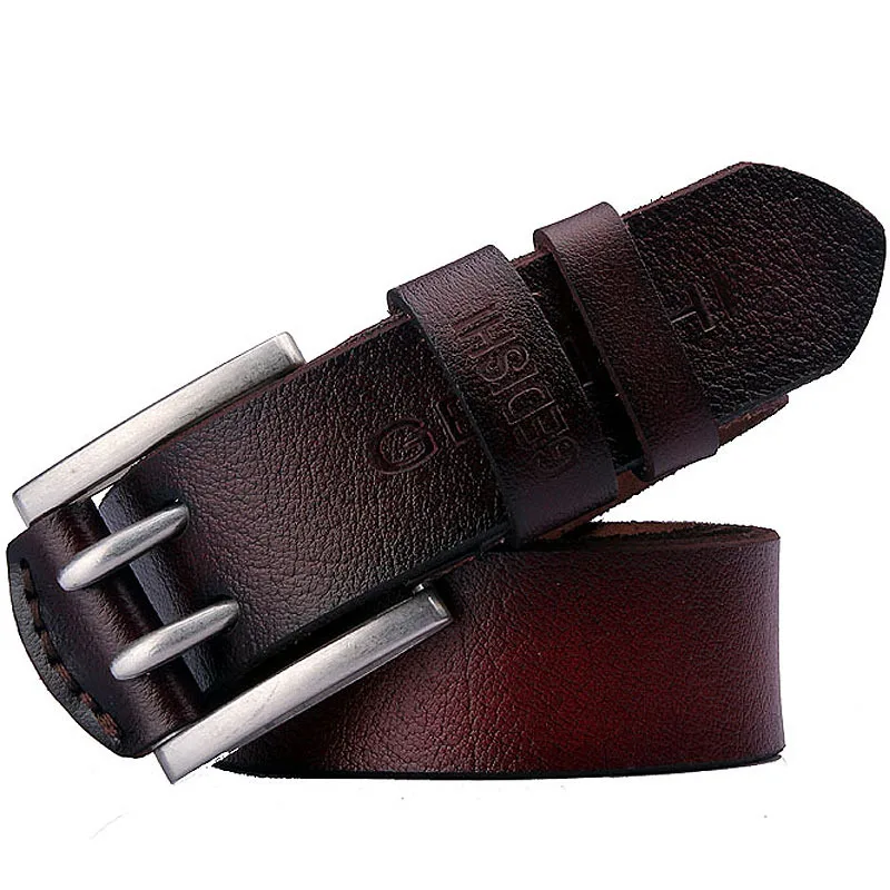 Designer Belts Double Needle Buckles 100% Leather Belt 3.7cm Wide Round ...