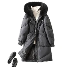 Kmetram зимняя куртка для женщин 90% Белая куртка с утиным пухом женские с воротником из натурального меха енота парка с длинным капюшоном толстый в винтажном стиле парка MY457