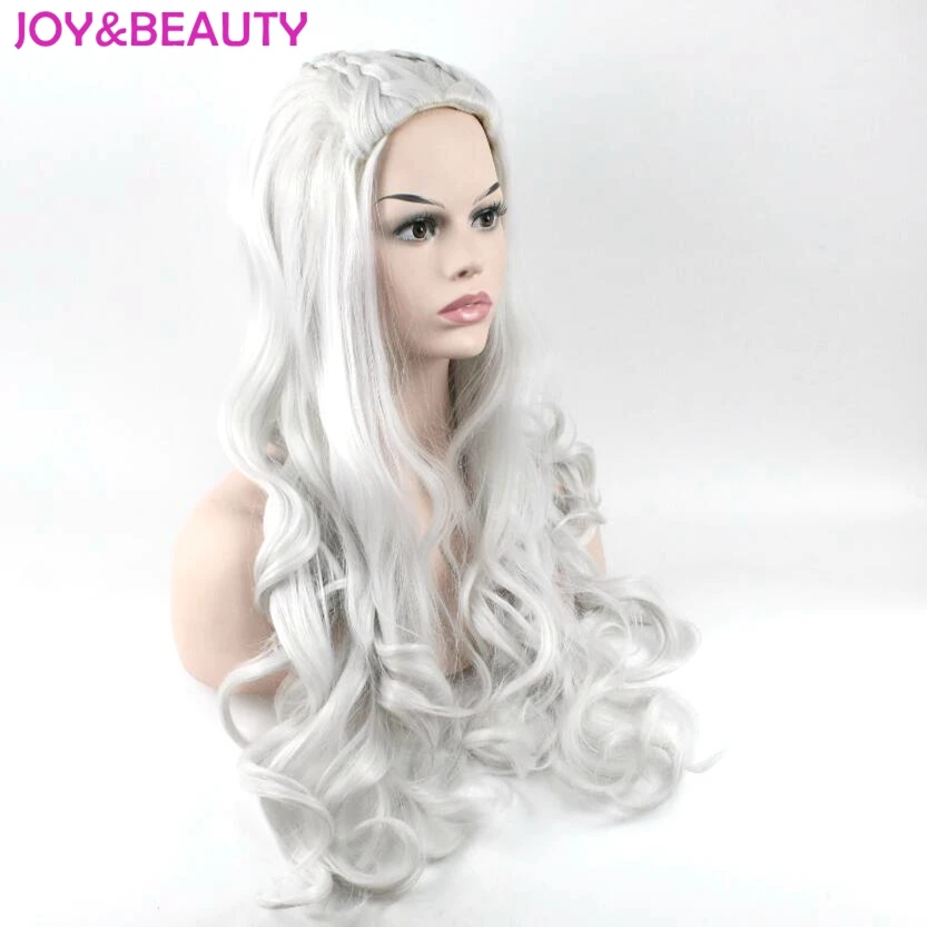 Peluca de pelo sintético JOY & BEAUTY peluca larga ondulada Juego de tronos Daenerys Targaryen Cosplay Peluca de fibra de alta temperatura Peluca de pelo oro gris Peluca de pelo sintético JOY & BEAUTY peluca larga ondulada Juego de tronos Daenerys Targaryen Cosplay Peluca de fibra de alta temperatura Peluca de pelo oro gris