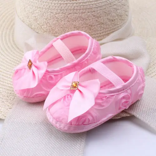 Ткань для маленьких девочек обувь Мокасины обувь с бантом мягкая подошва Нескользящие обувь для младенцев - Цвет: Розовый