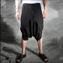 27-44 летние брюки-кюлоты мужские Гаремные Брюки, Капри эластичные повседневные штаны с завязкой провисающие стильные брюки певица новая индивидуальность