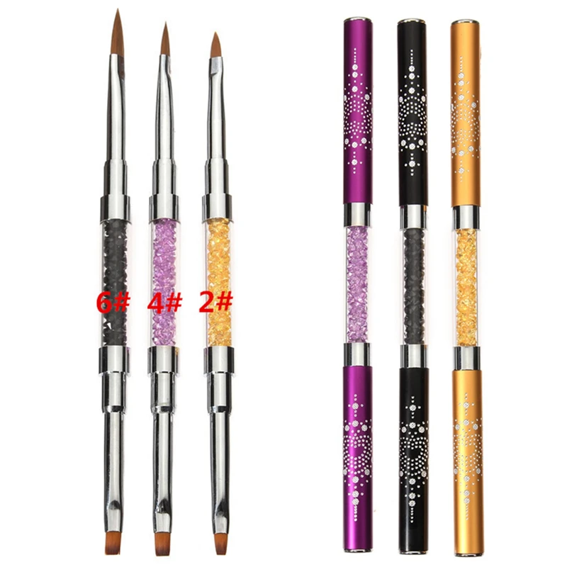 

3 Style 2in1 Acrylic UV Gel Crystal Rhinestone Polish Flat Painting Drawing Builder Brush Pen Nail Art Manicure Tools DIY Salon