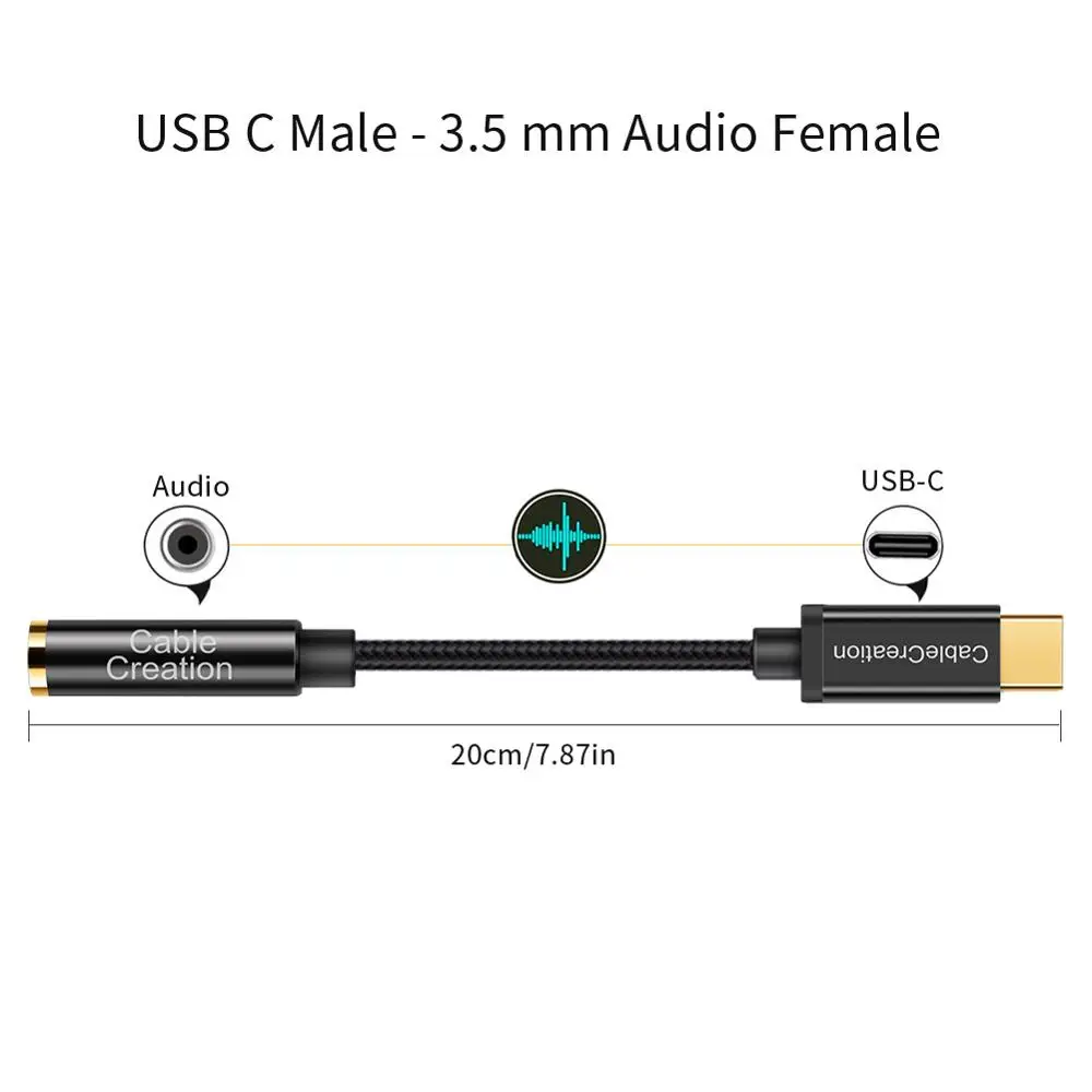 USB C до 3,5 мм Aux адаптер(чипсет Realtek DAC), кабель 0,5 футов Тип C к Aux микрофонный Женский конвертер